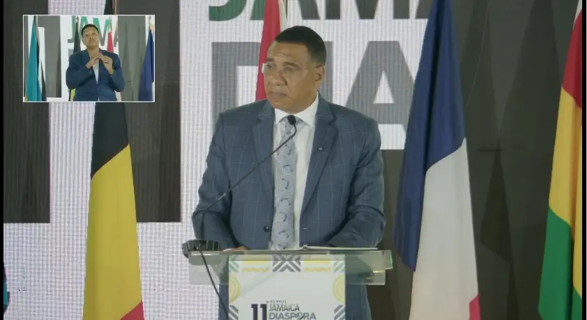 Prime Minister Dr. Andrew Holness delivering the keynote address at the 11th Biennial Jamaica Diaspora Conference